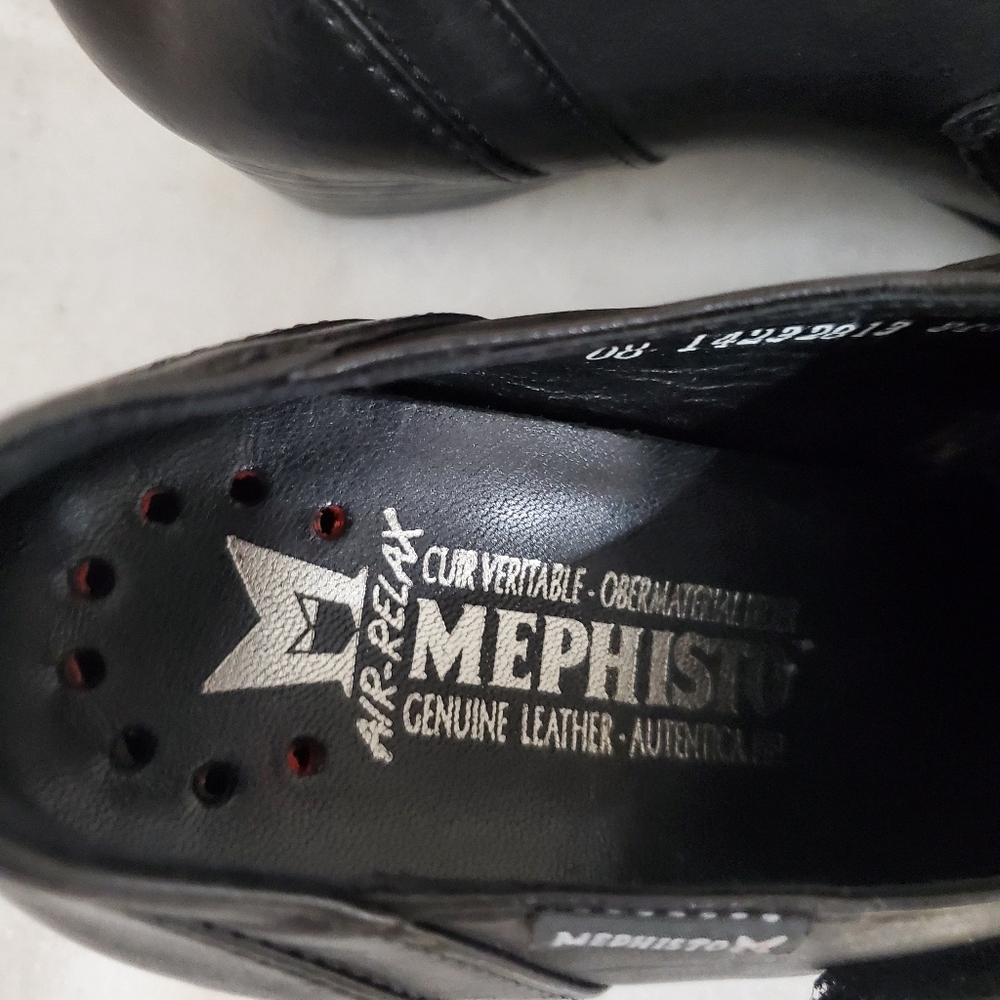 Mephisto Black Leather Round Toe Chunky Heel Velcro Strap Women's Shoe 5 1/2   8 - Picture 11 of 15